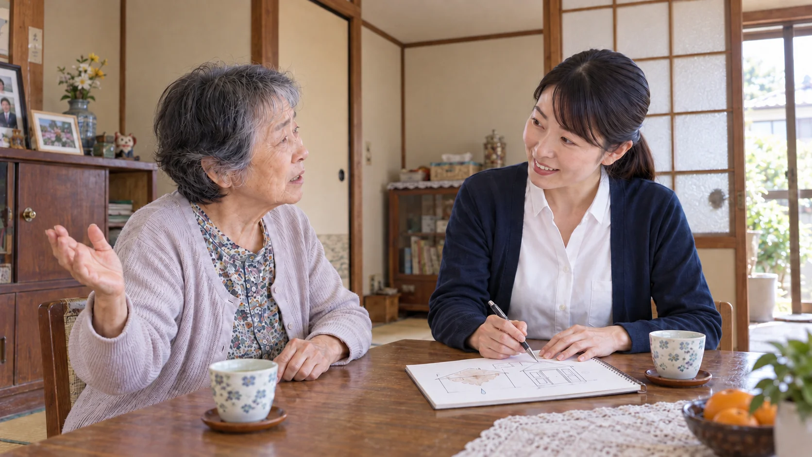 築40年ほどの木造住宅で今の暮らしと希望を相談する様子