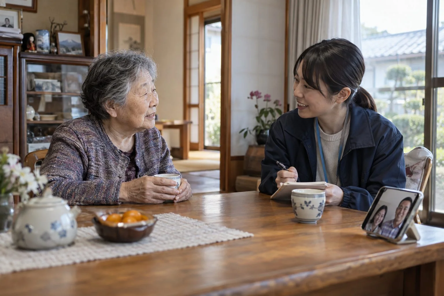 自宅で本人の暮らしを確認し家族とつながる様子