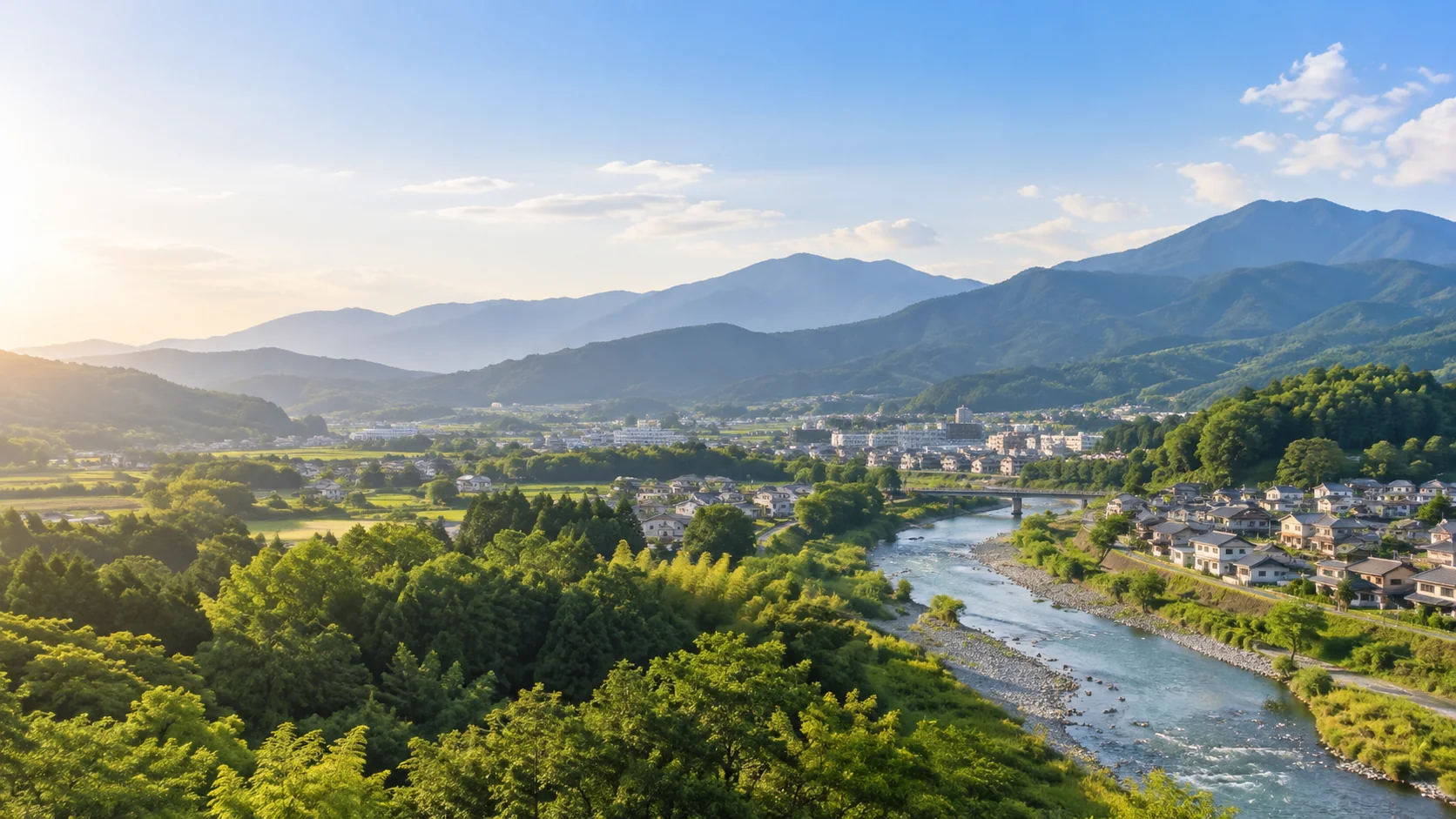 栃木県鹿沼市の山々と街並み